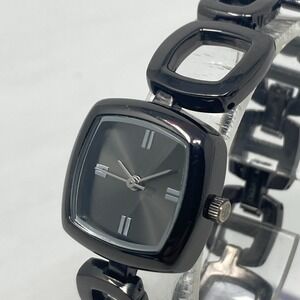 Xhilaration Watch Women 23mm Black Square Links w/Extender New Battery 6.25"